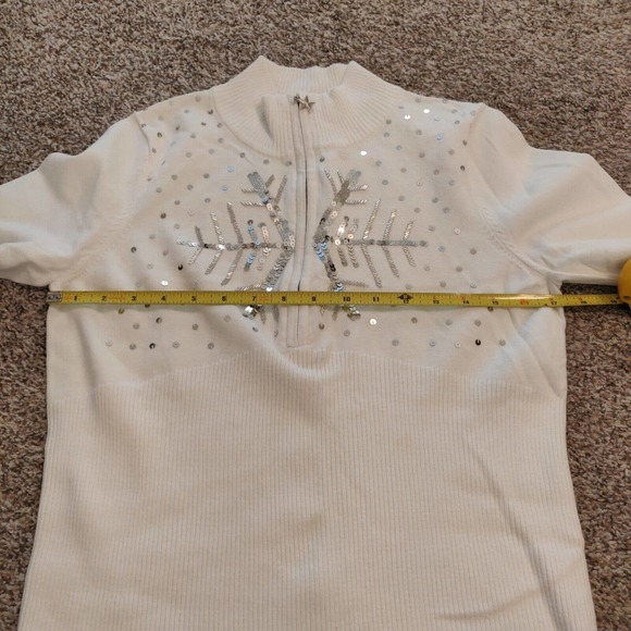 Monroe & Main Women's Sweater White Half Zip Sequin Snowflake Christmas LArge - Picture 4 of 5